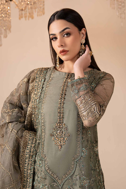3 Piece Embroidered Zari Net Suit