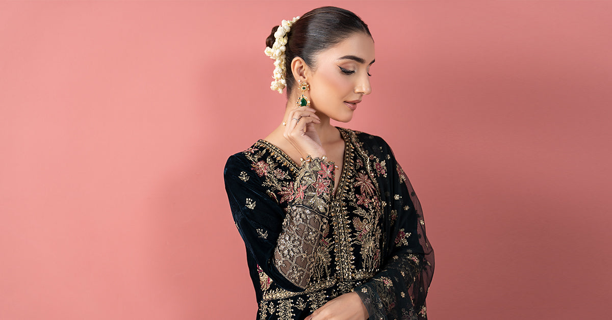 3 Piece Embroidered Velvet Suit