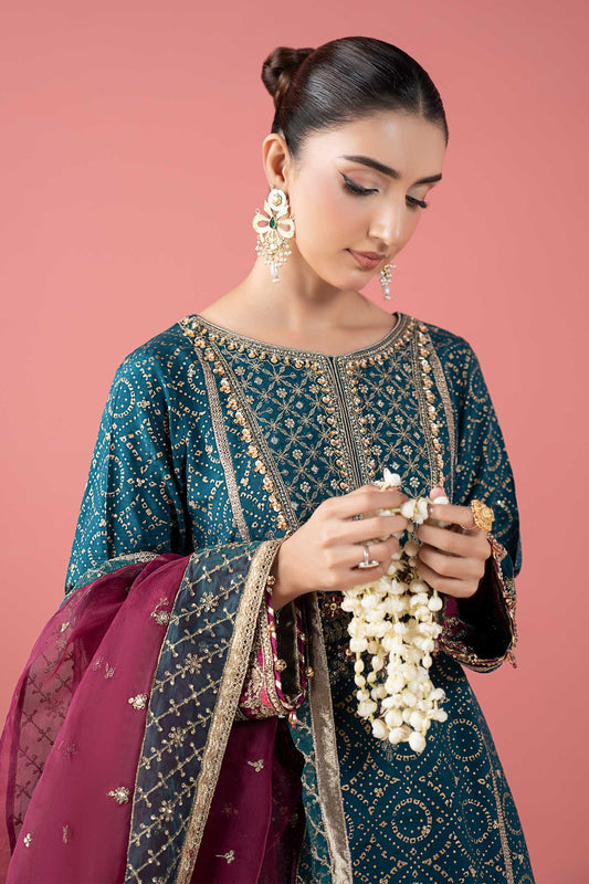 3 Piece Embroidered Raw Silk Suit