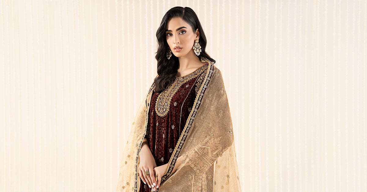 3 Piece Embroidered Velvet Suit