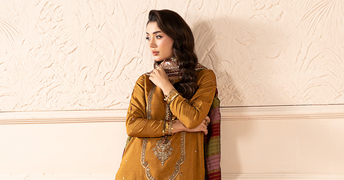 3 Piece Embroidered Raw Silk Suit