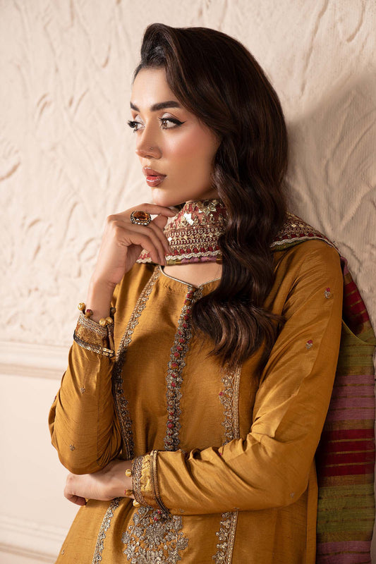 3 Piece Embroidered Raw Silk Suit
