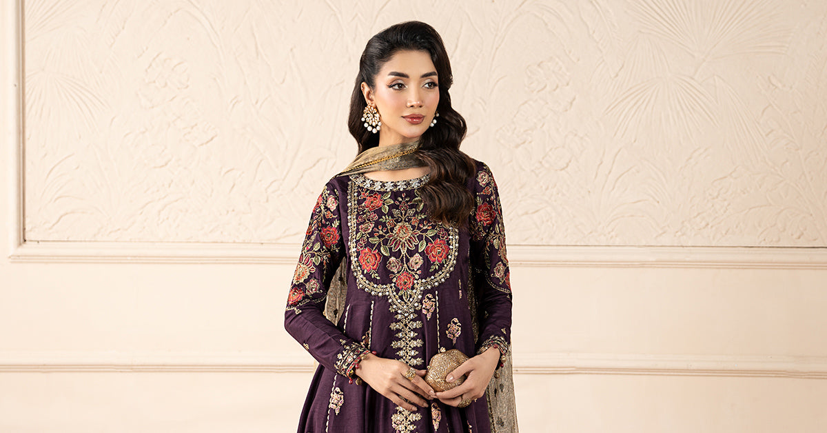 3 Piece Embroidered Raw Silk Suit