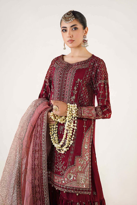 3 Piece Embroidered Raw Silk Suit