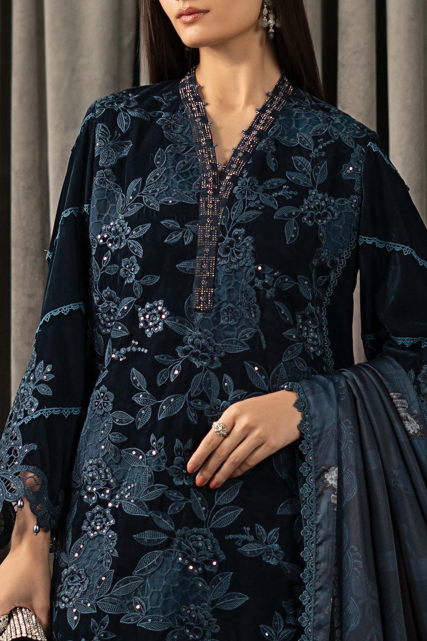 3 Piece Embroidered Velvet Suit