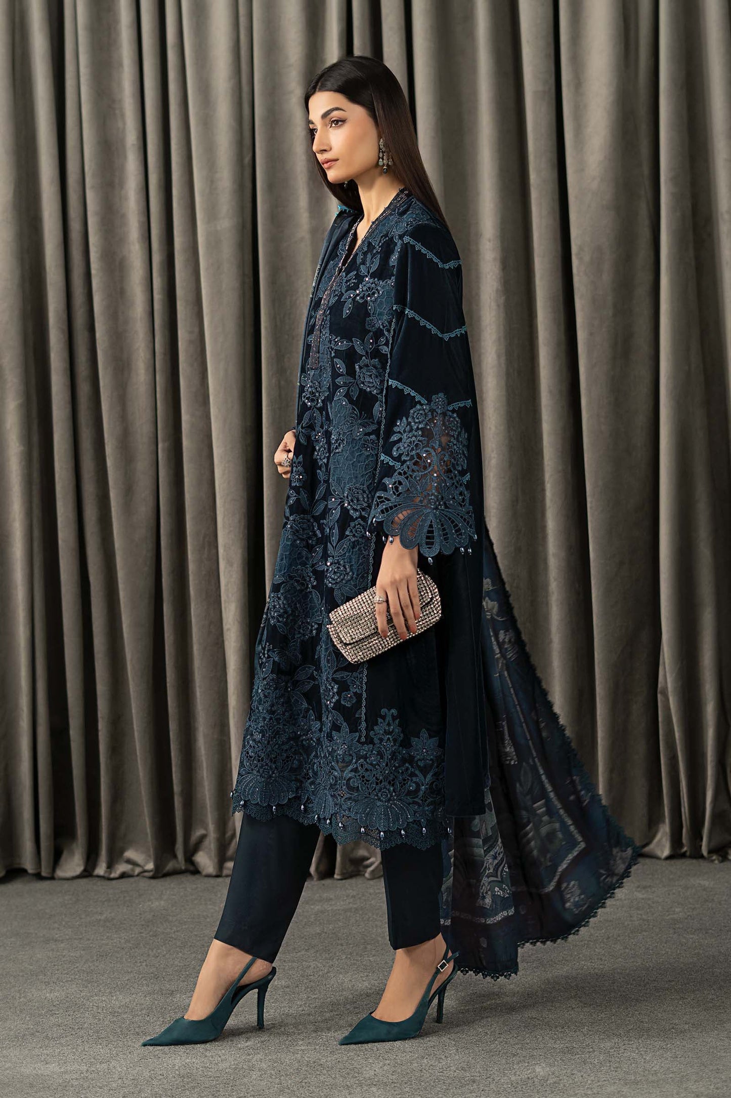 3 Piece Embroidered Velvet Suit