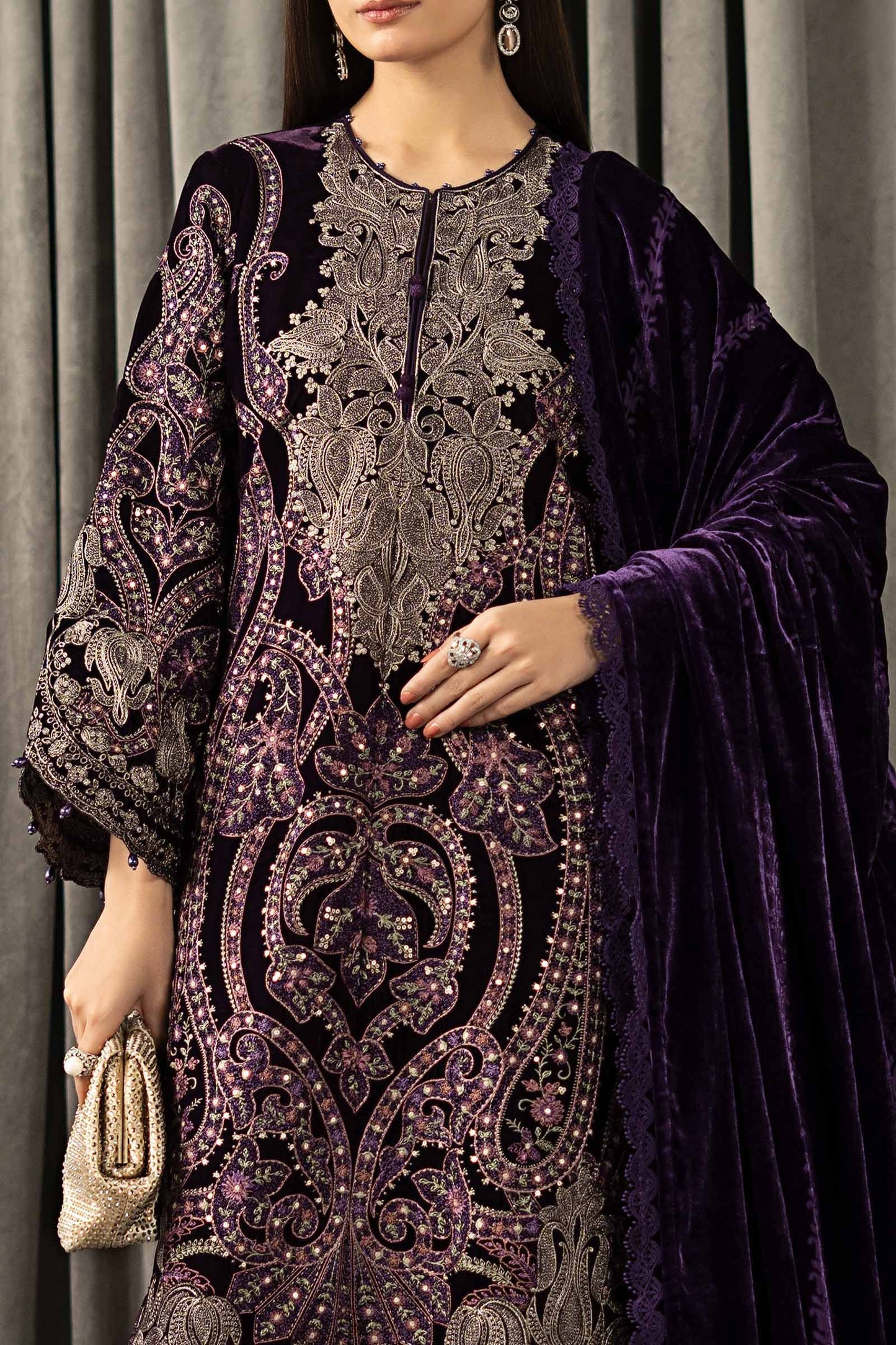 3 Piece Embroidered Velvet Suit