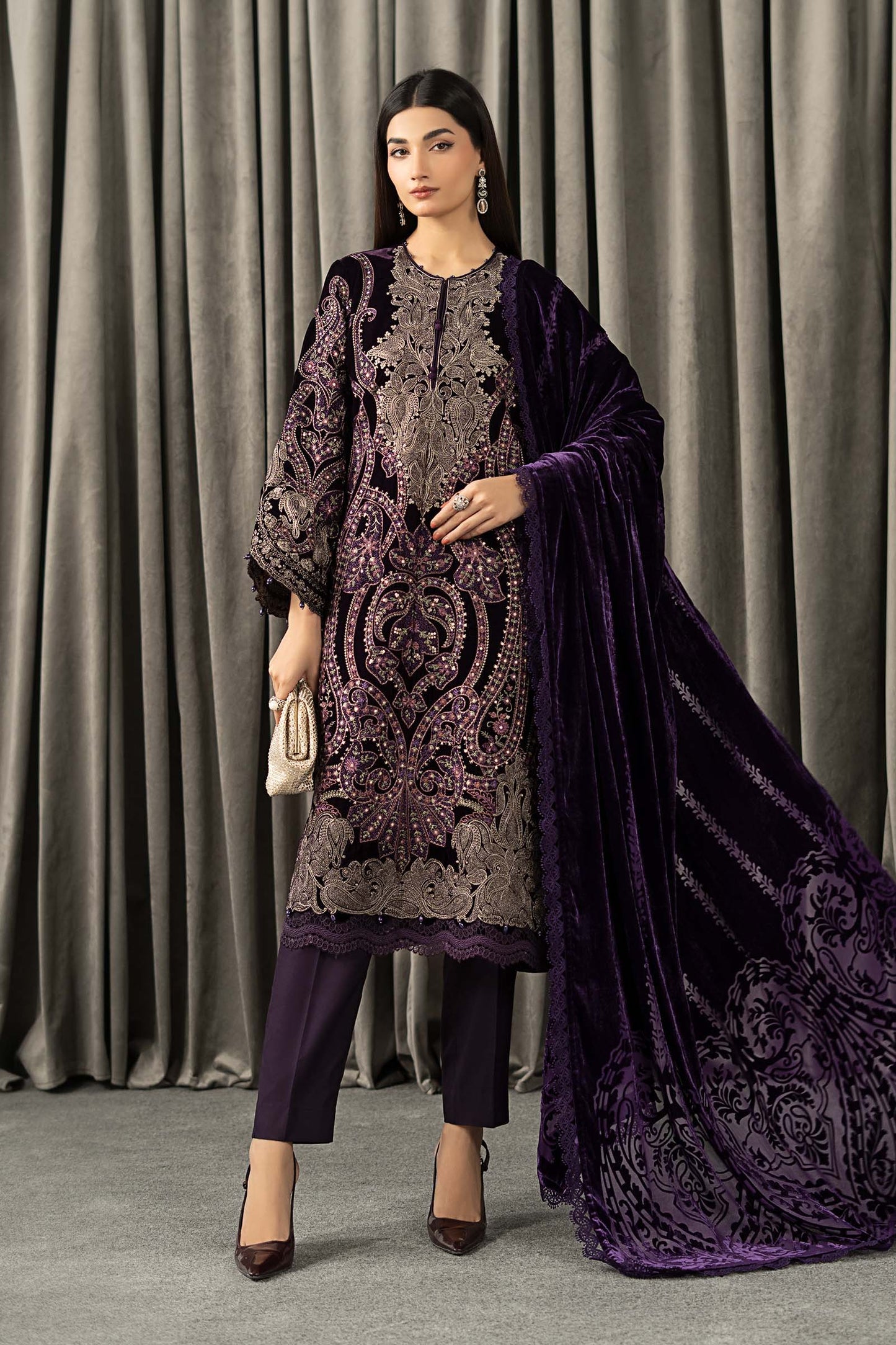 3 Piece Embroidered Velvet Suit