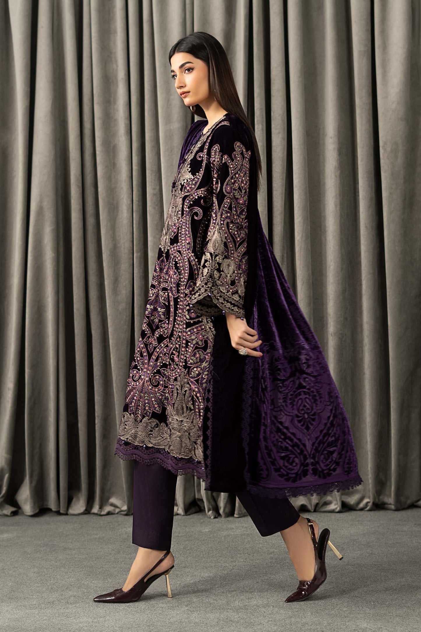 3 Piece Embroidered Velvet Suit