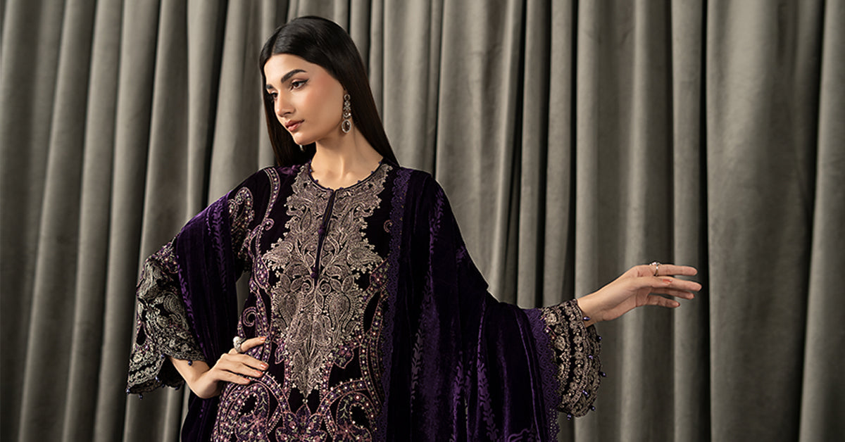 3 Piece Embroidered Velvet Suit