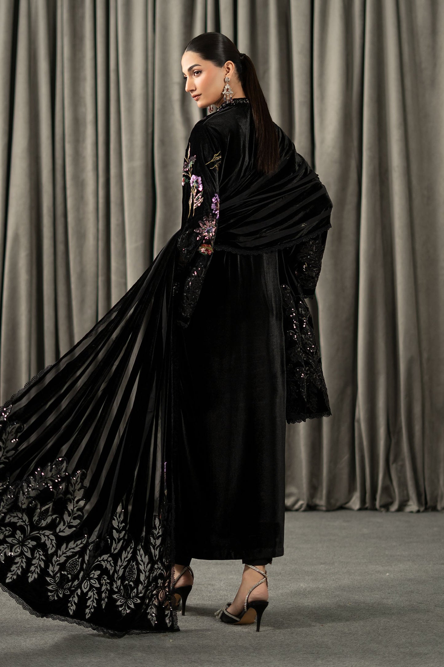 3 Piece Embroidered Velvet Suit