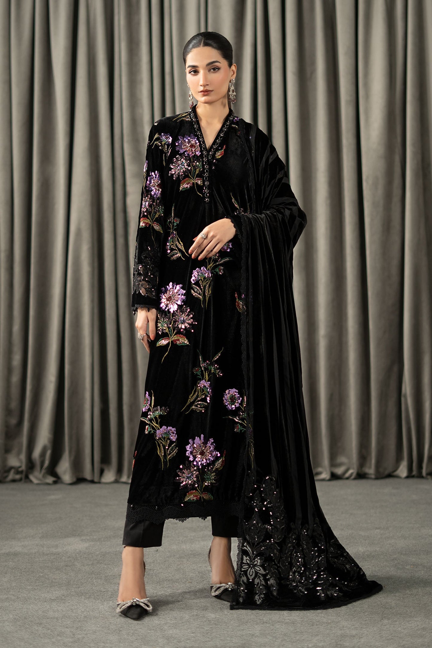 3 Piece Embroidered Velvet Suit