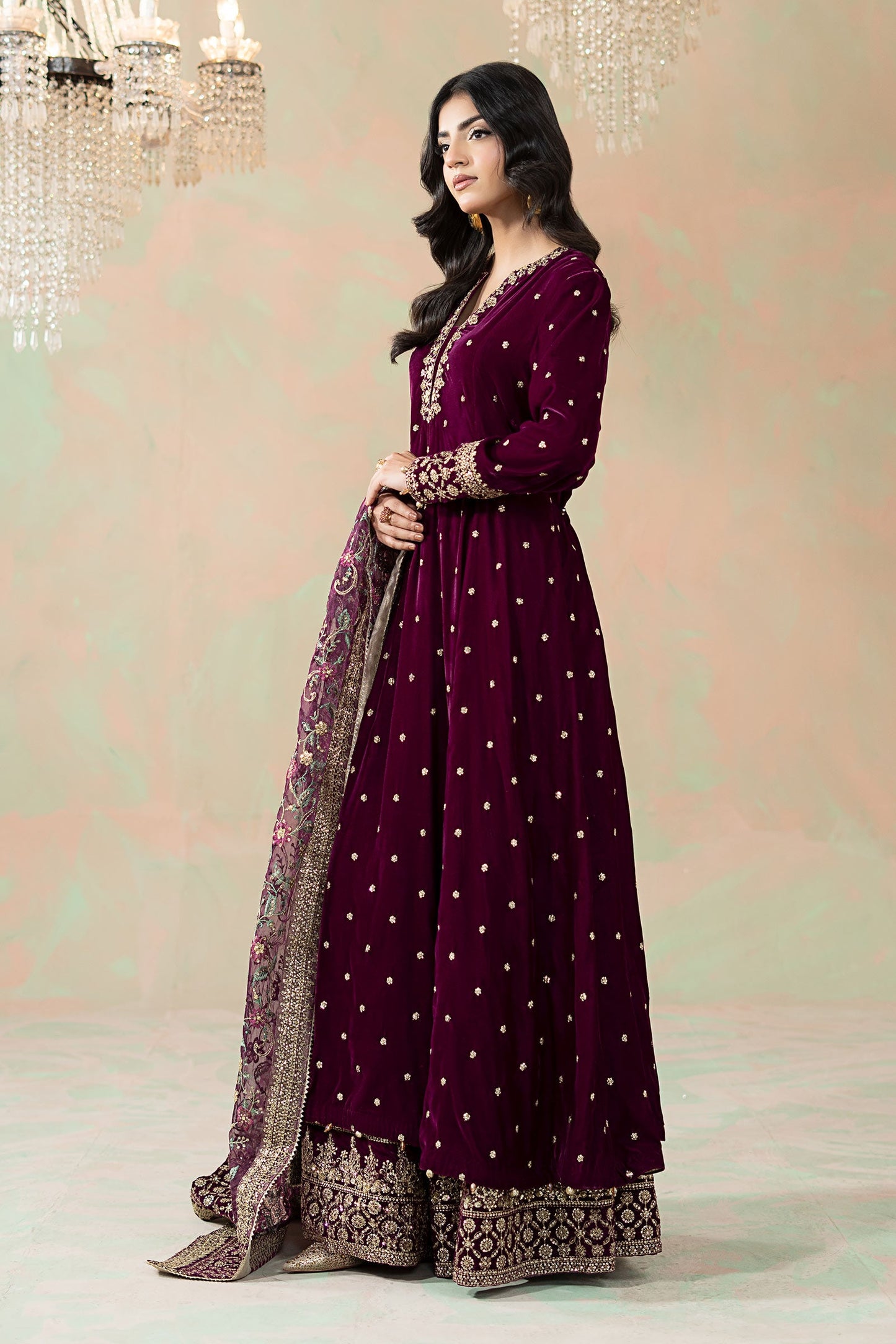 3 Piece Embroidered Velvet Suit