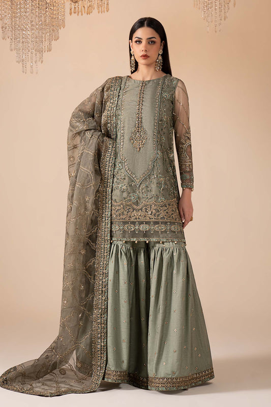 3 Piece Embroidered Zari Net Suit