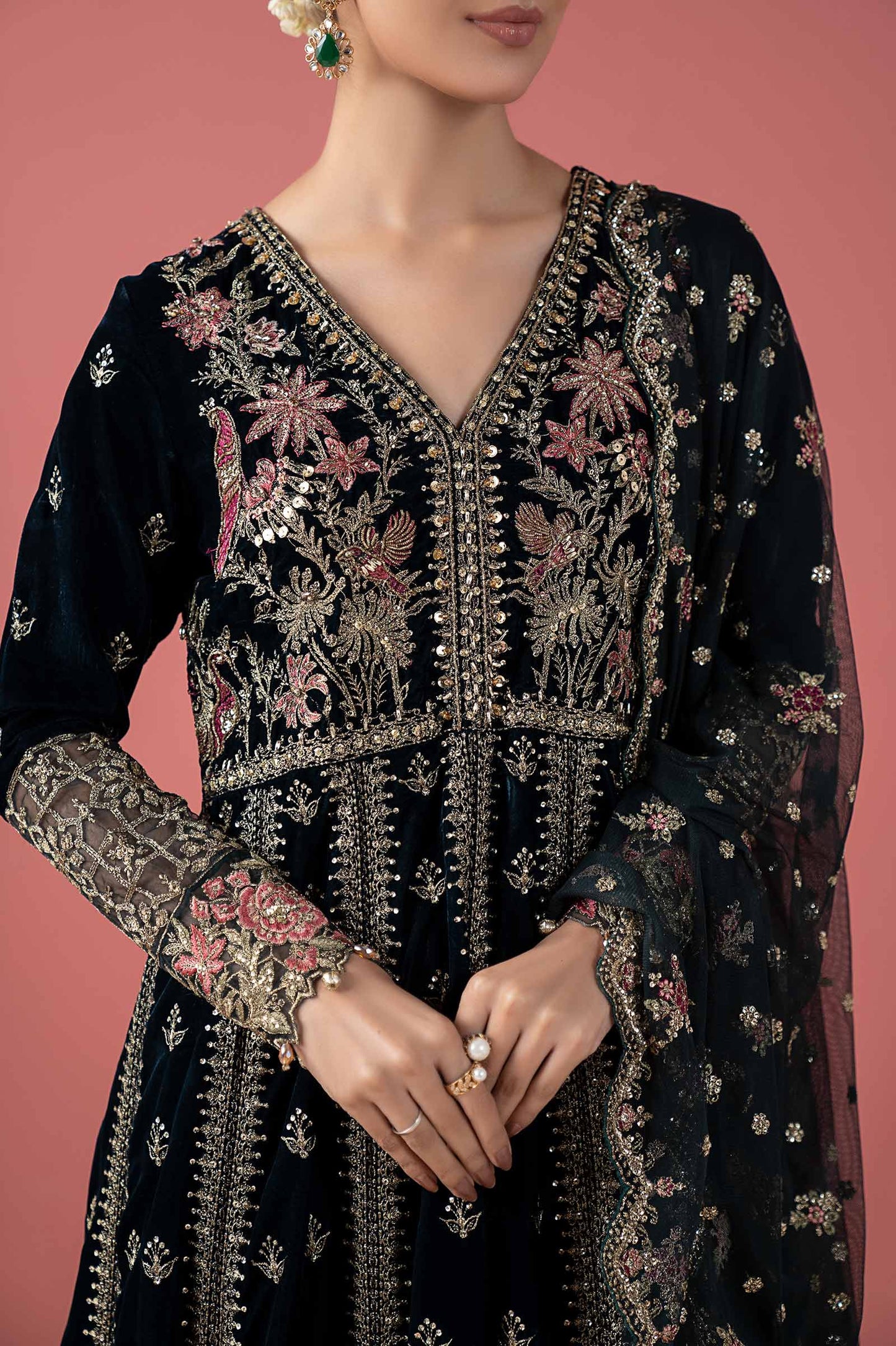 3 Piece Embroidered Velvet Suit