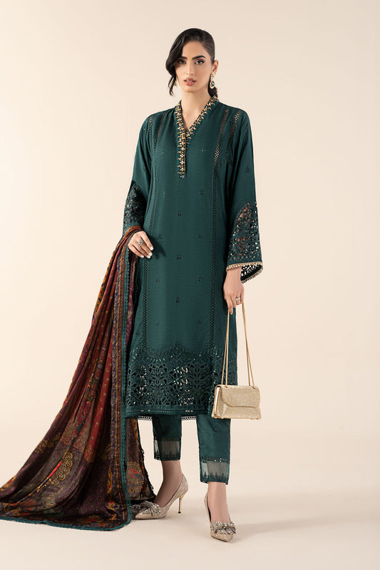 3 Piece Embroidered Raw Silk Suit