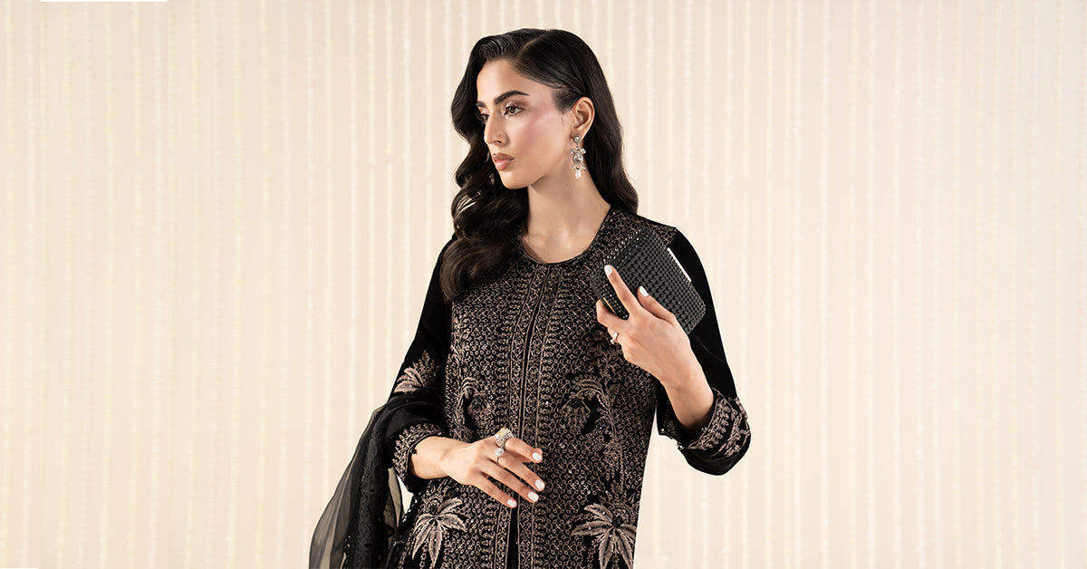 3 Piece Embroidered Velvet Suit