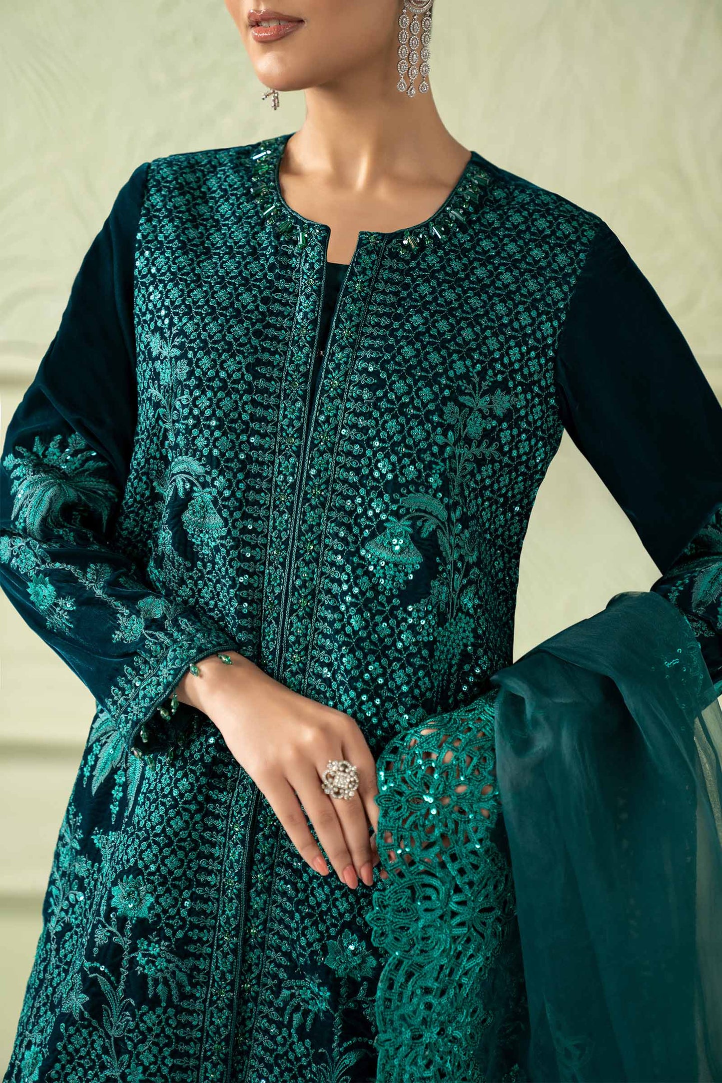 3 Piece Embroidered Velvet Suit