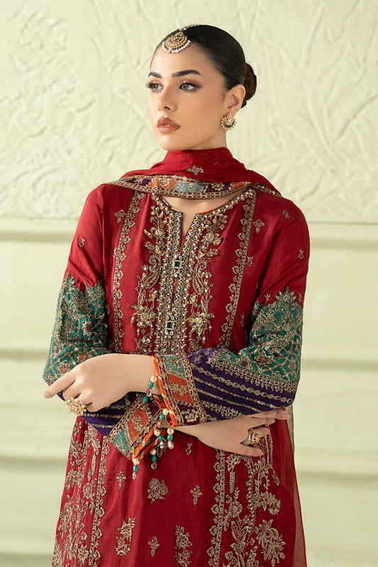 3 Piece Embroidered Raw Silk Suit