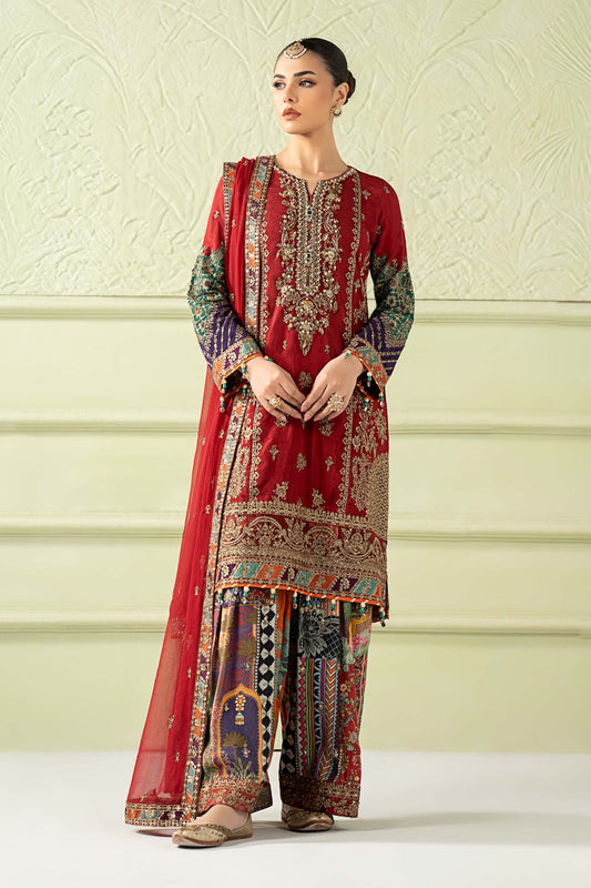 3 Piece Embroidered Raw Silk Suit