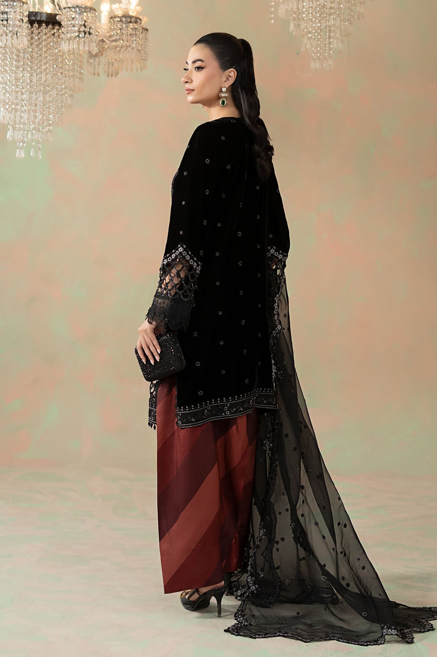 3 Piece Embroidered Velvet Suit