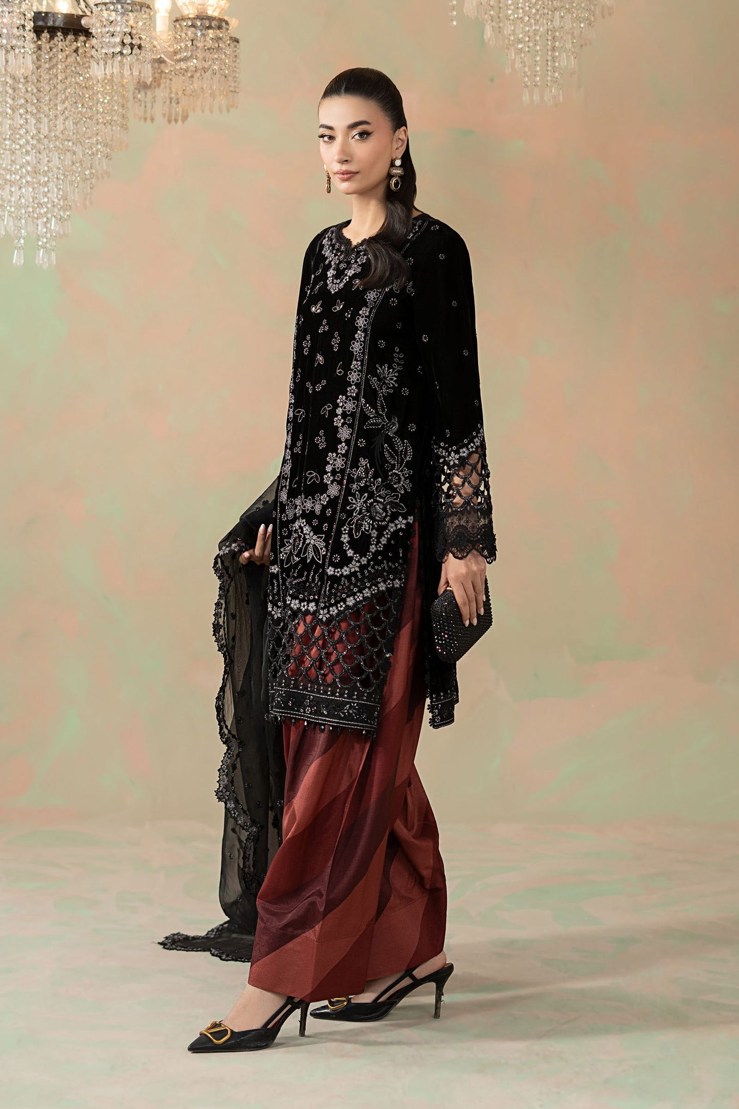 3 Piece Embroidered Velvet Suit