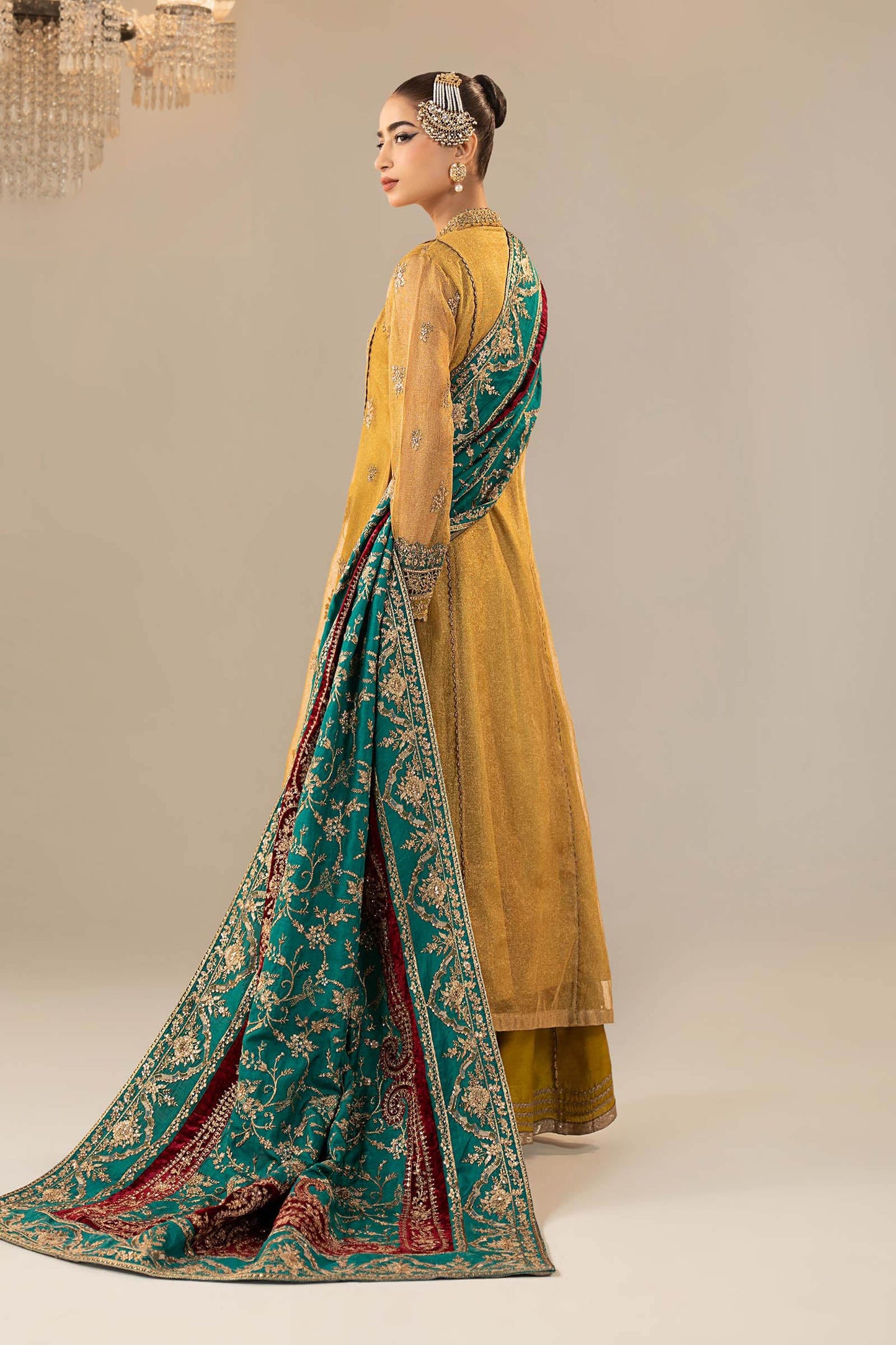 3 Piece Embroidered Zari Net Suit