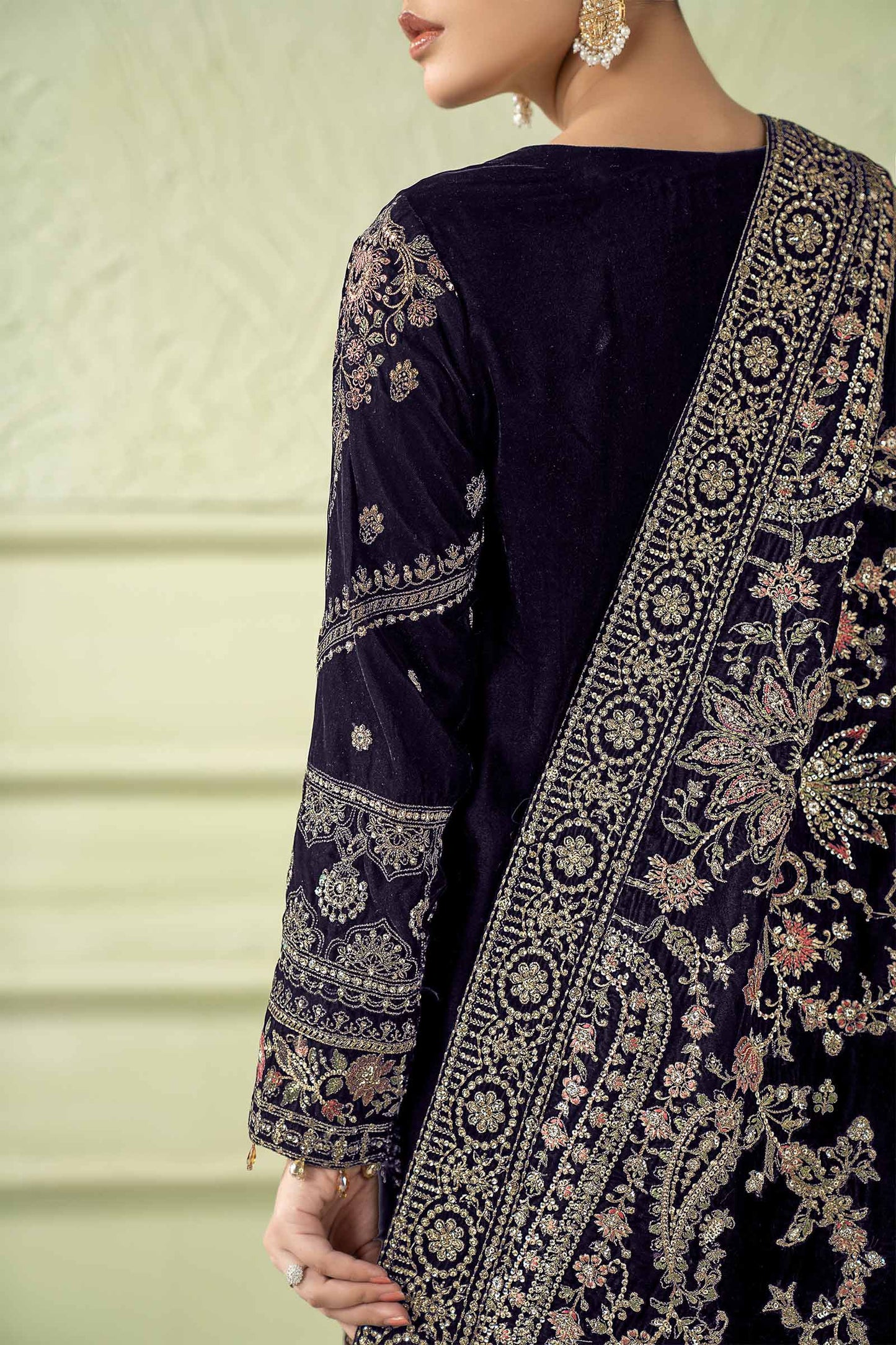 3 Piece Embroidered Velvet Suit