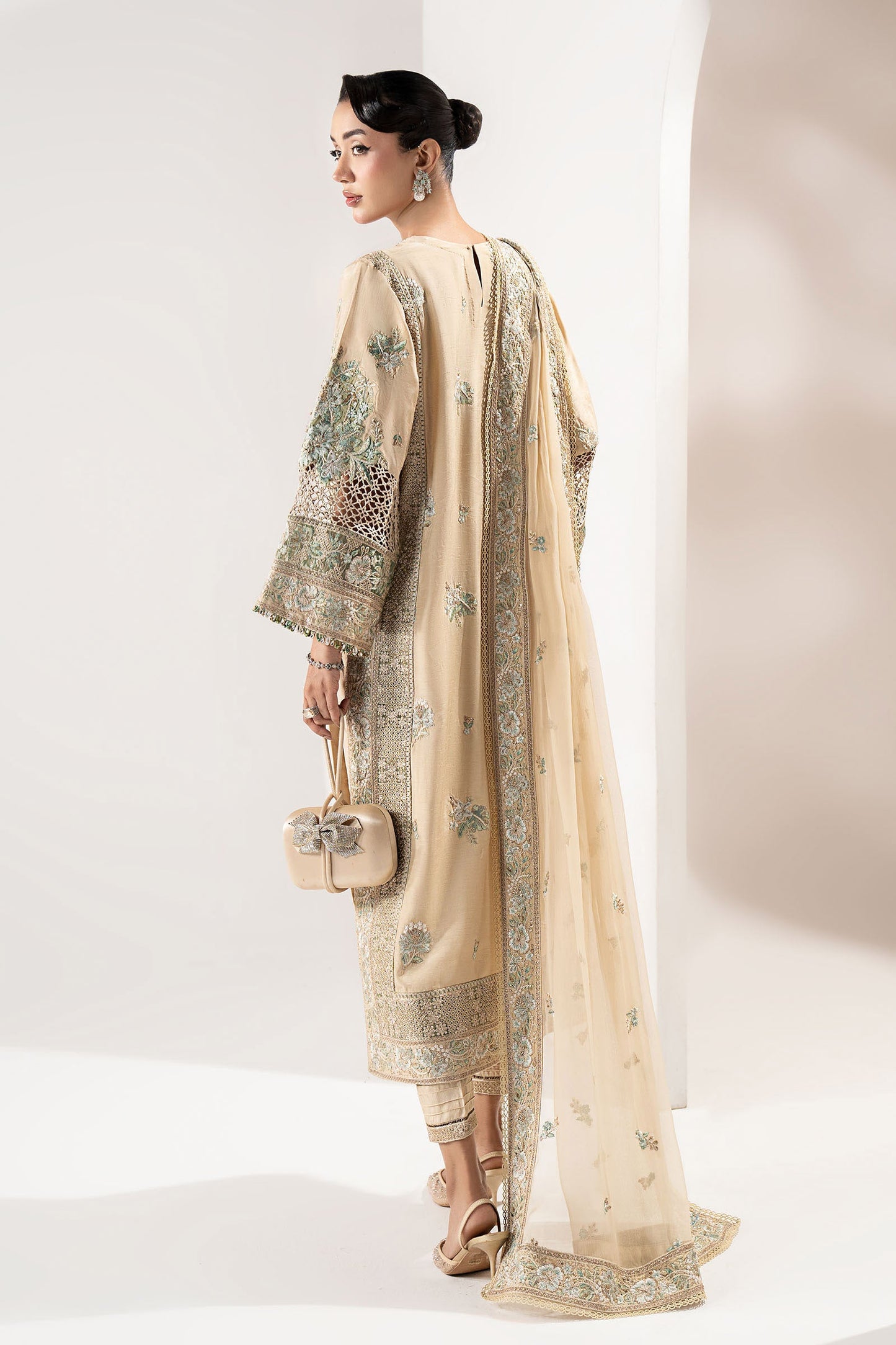 3 Piece Embroidered Raw Silk Suit