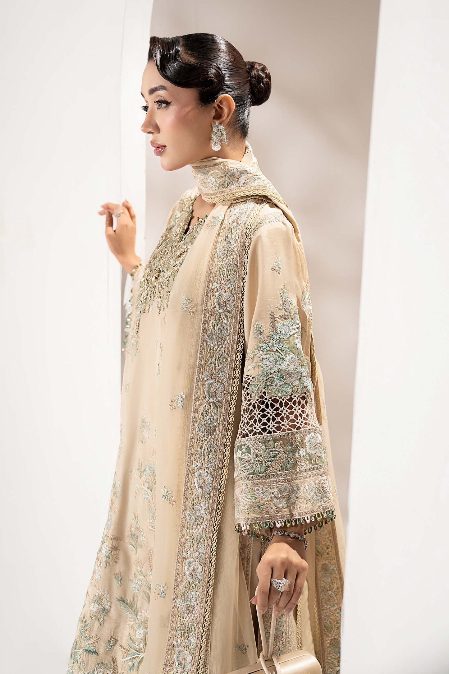3 Piece Embroidered Raw Silk Suit