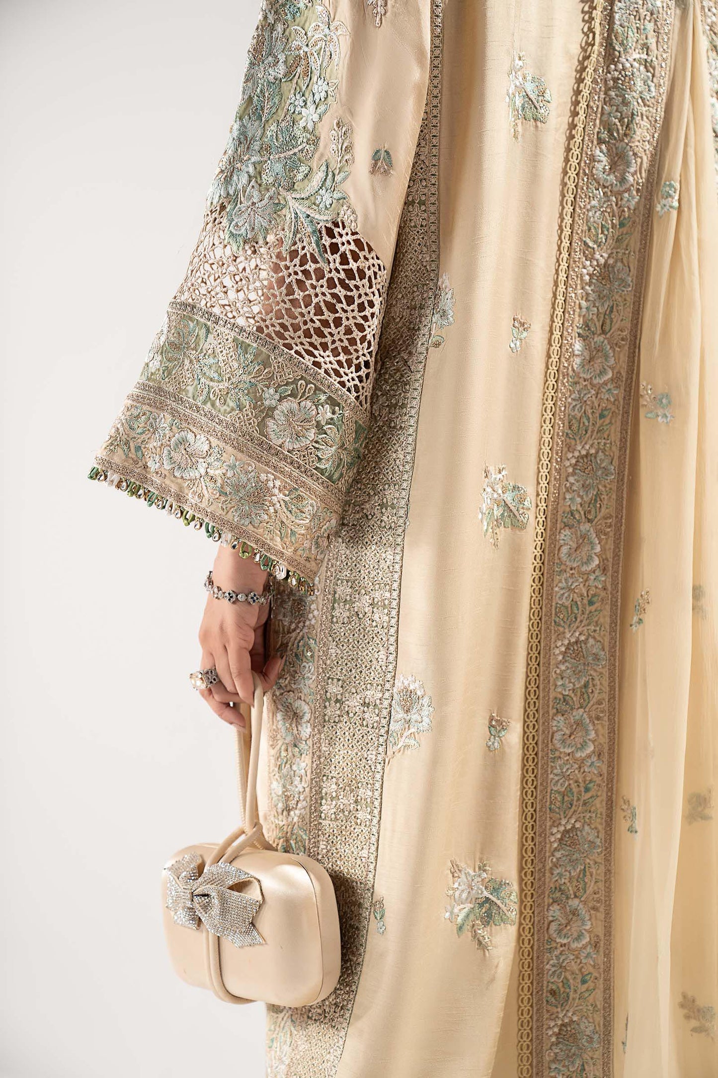 3 Piece Embroidered Raw Silk Suit