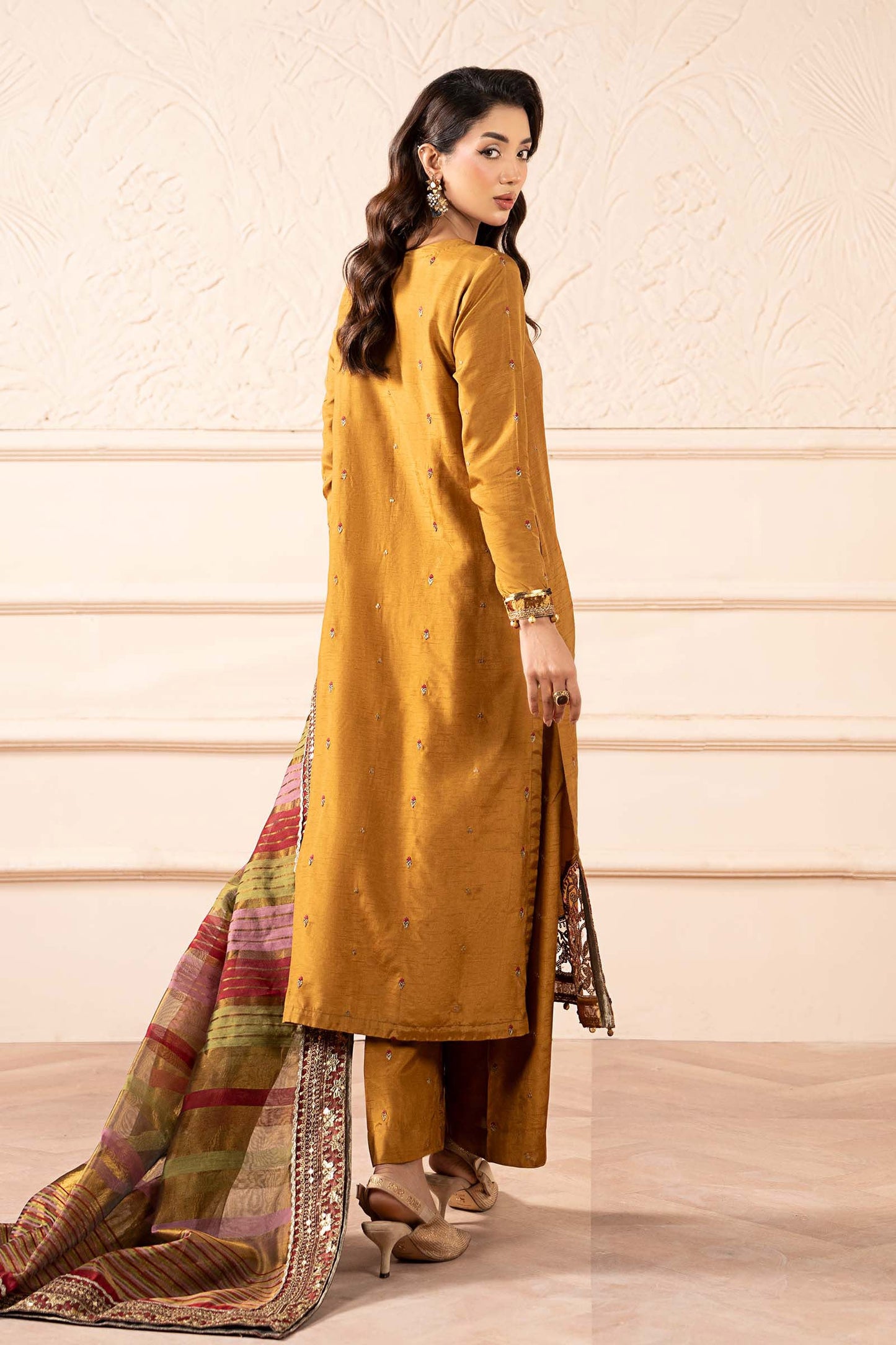3 Piece Embroidered Raw Silk Suit