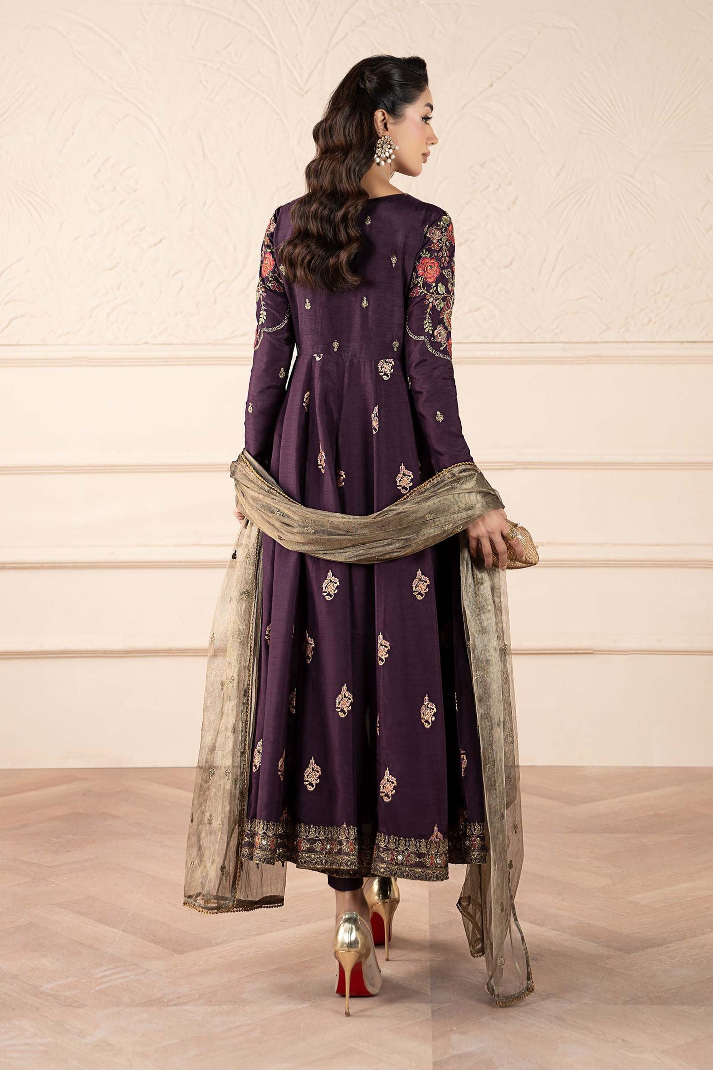 3 Piece Embroidered Raw Silk Suit