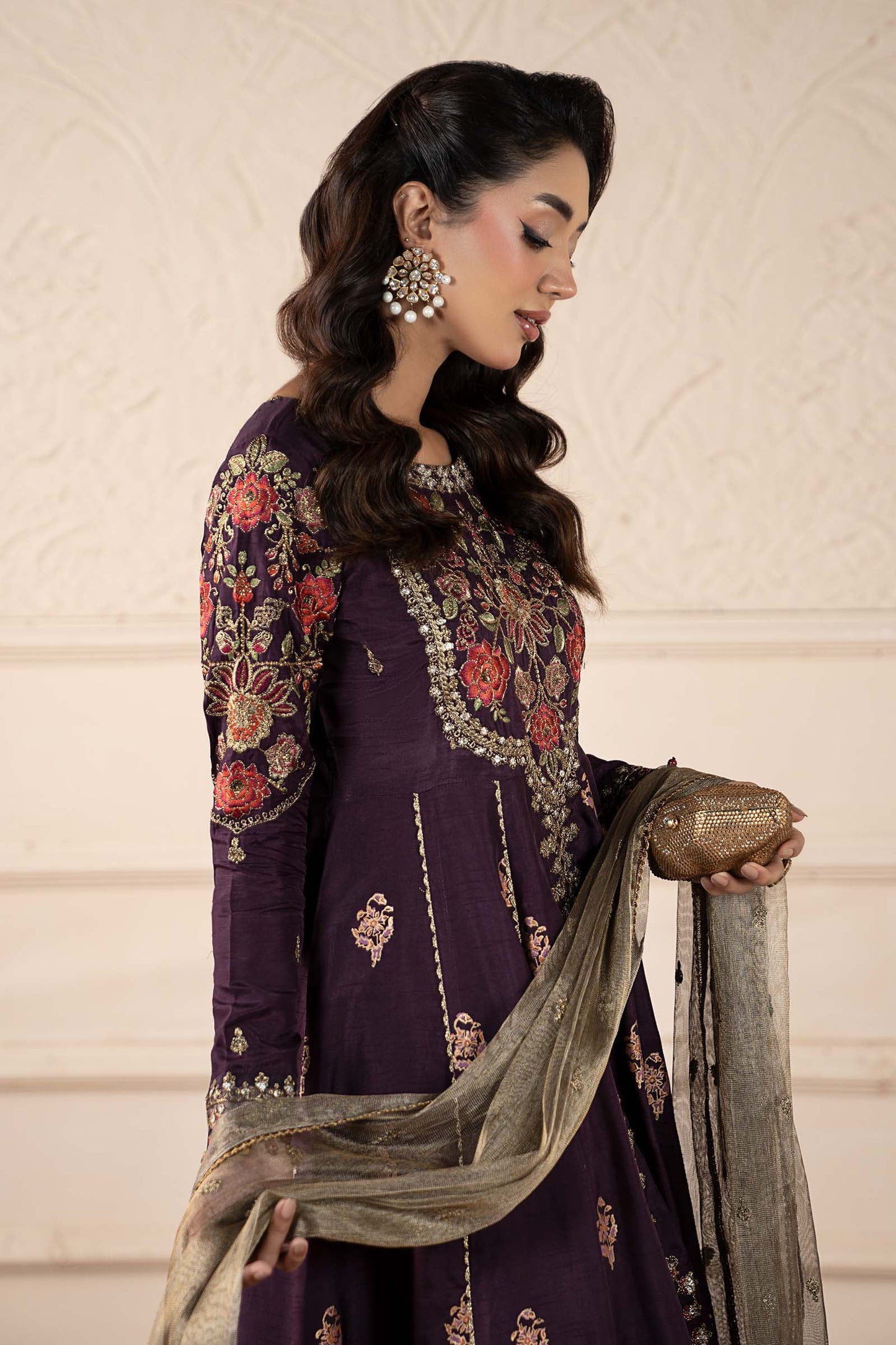 3 Piece Embroidered Raw Silk Suit
