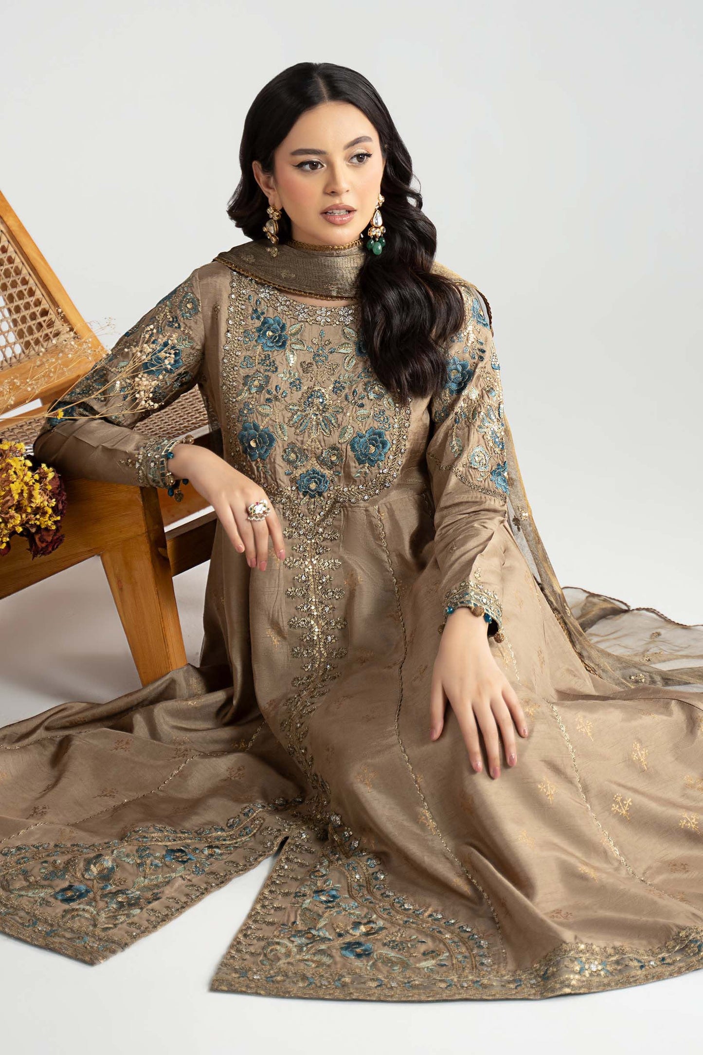 3 Piece Embroidered Raw Silk Suit
