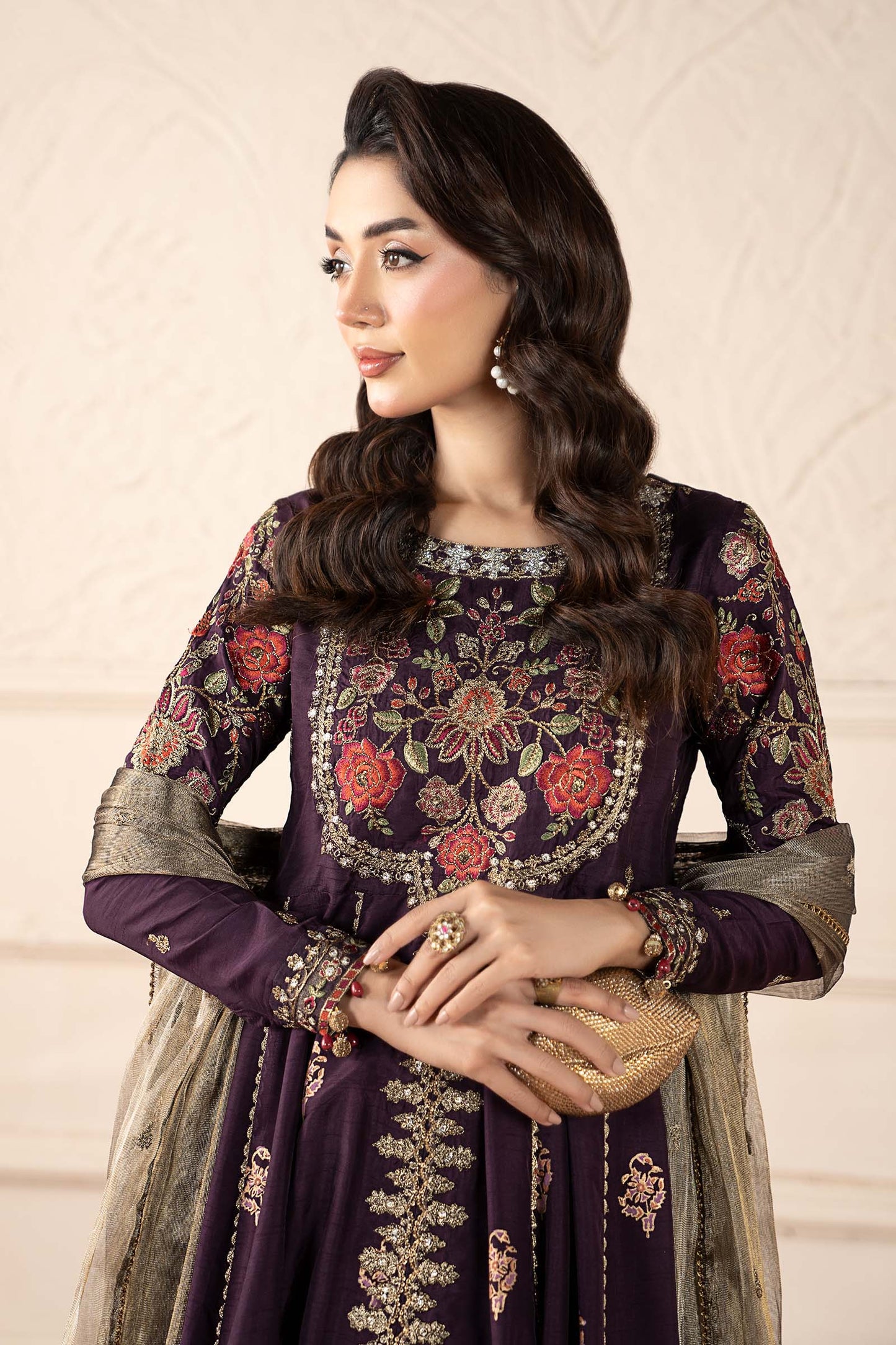 3 Piece Embroidered Raw Silk Suit