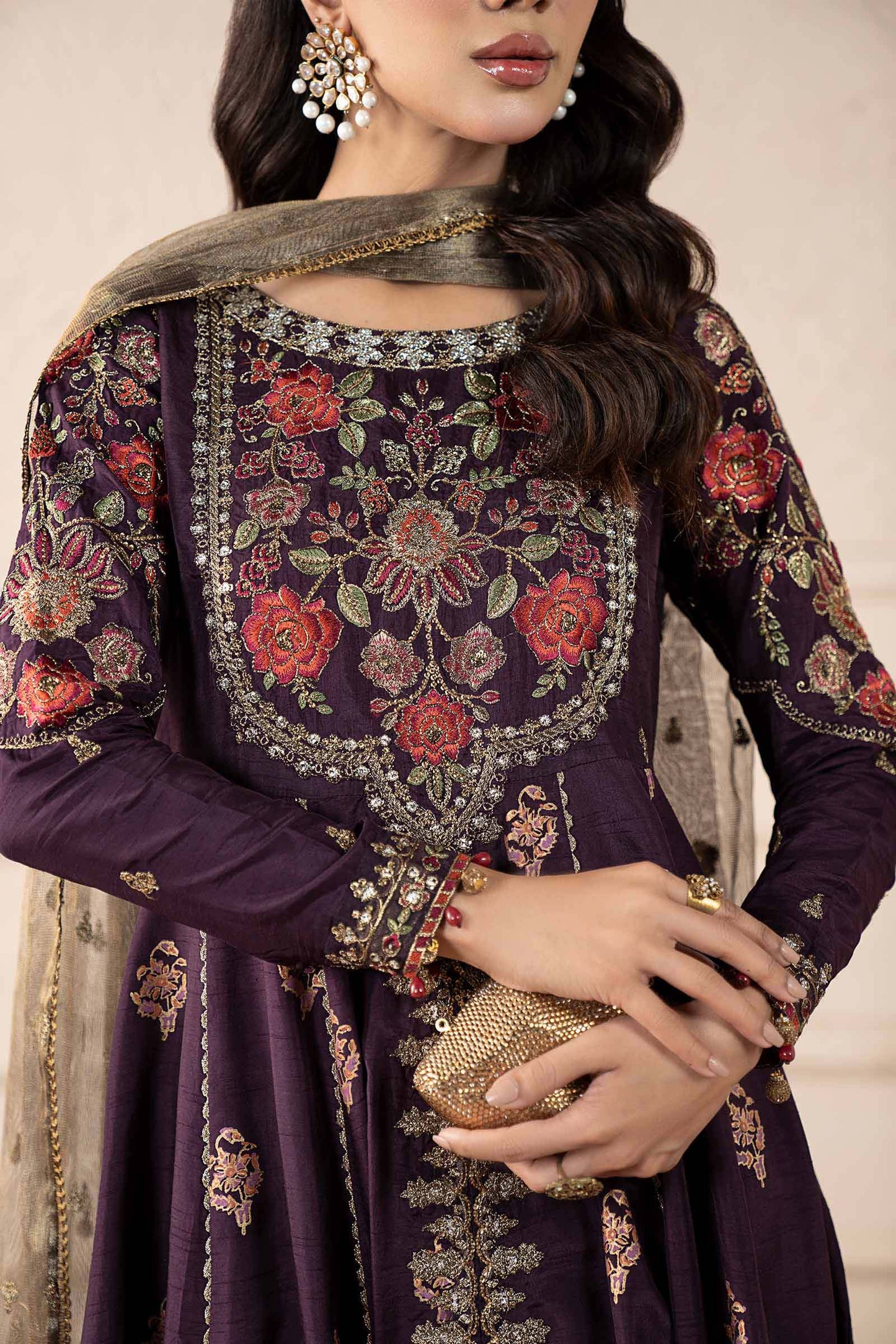 3 Piece Embroidered Raw Silk Suit