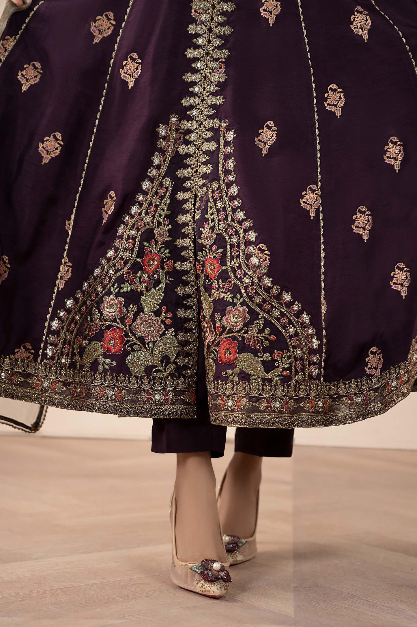 3 Piece Embroidered Raw Silk Suit