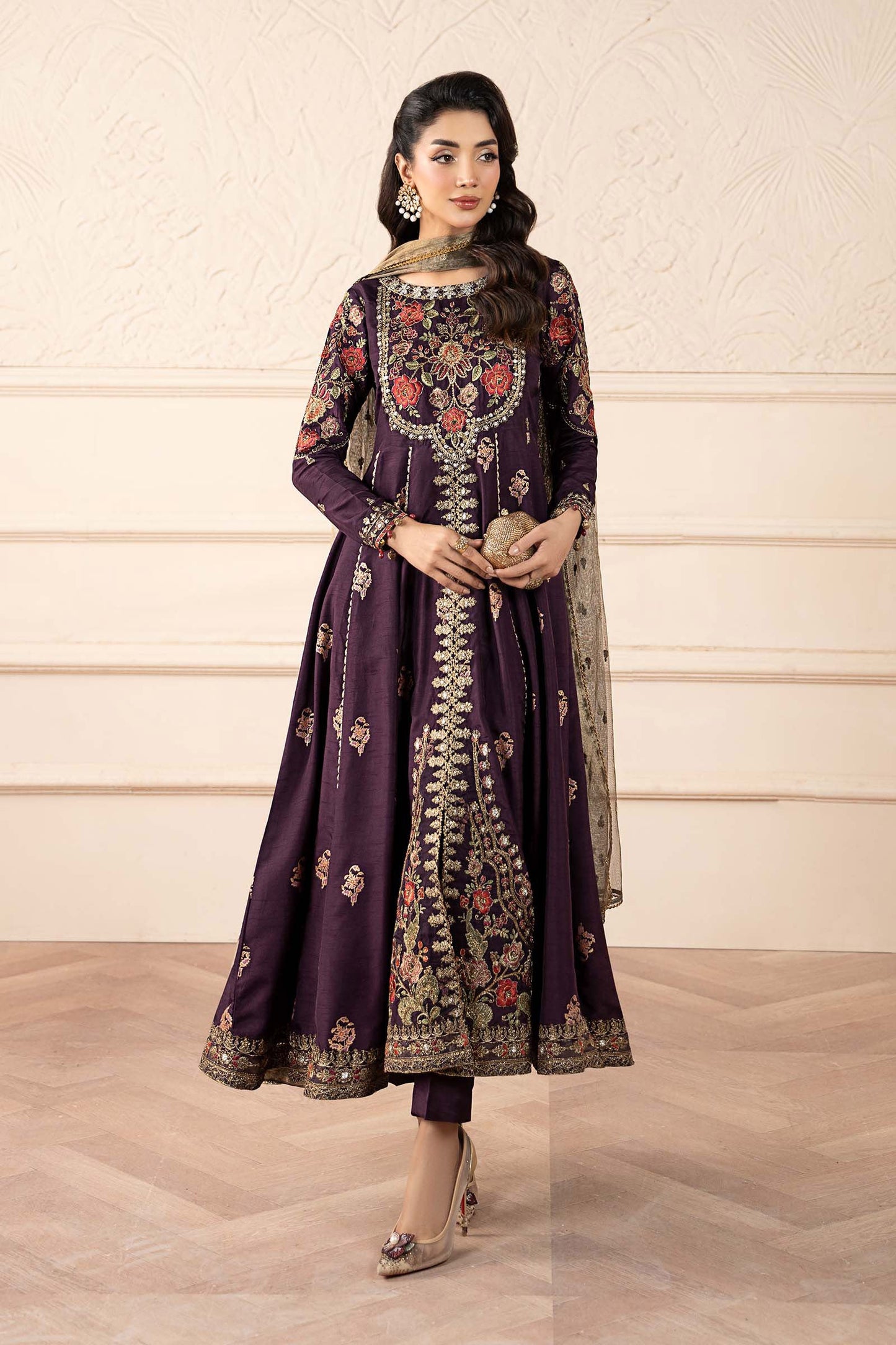 3 Piece Embroidered Raw Silk Suit
