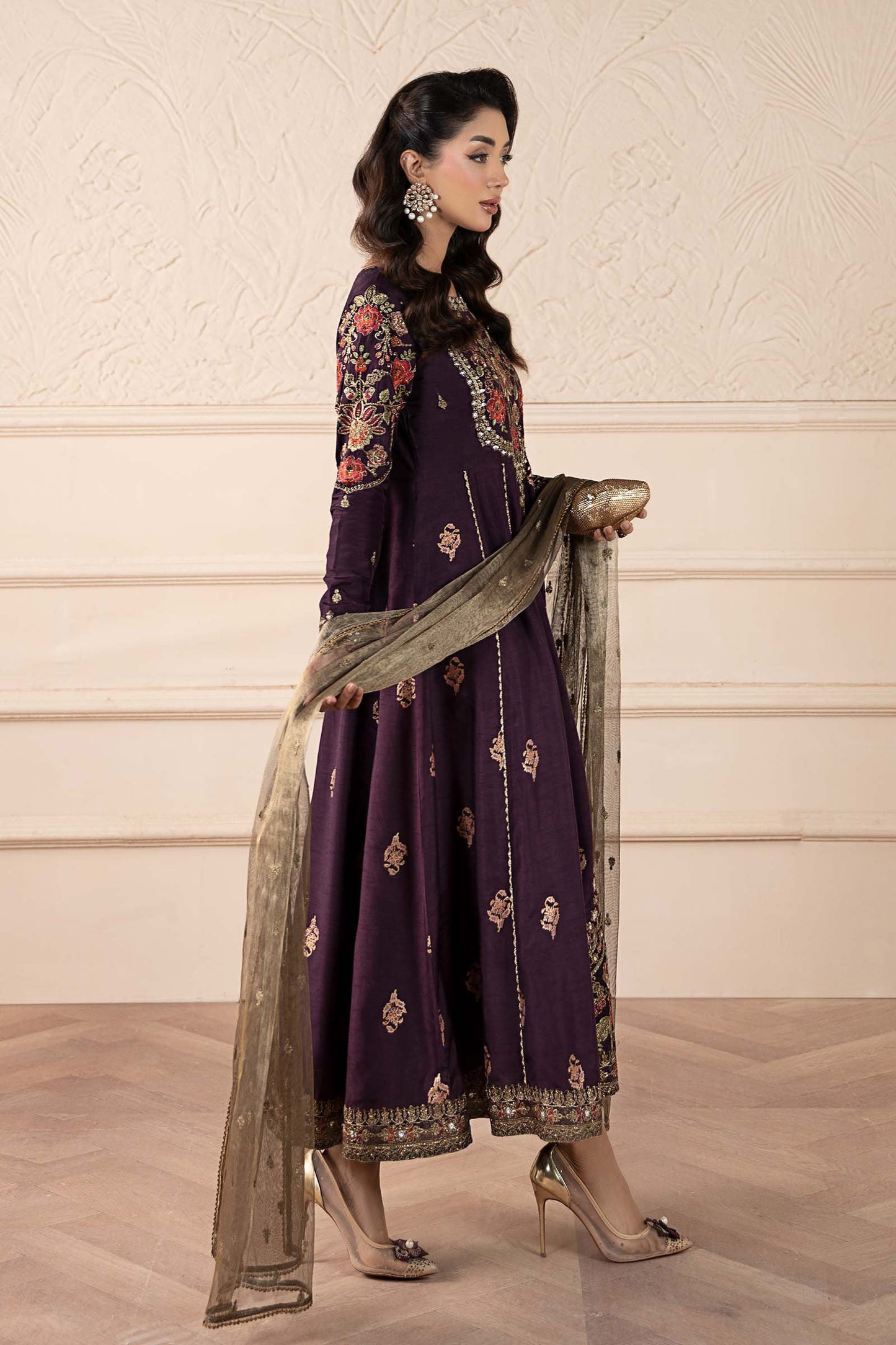 3 Piece Embroidered Raw Silk Suit