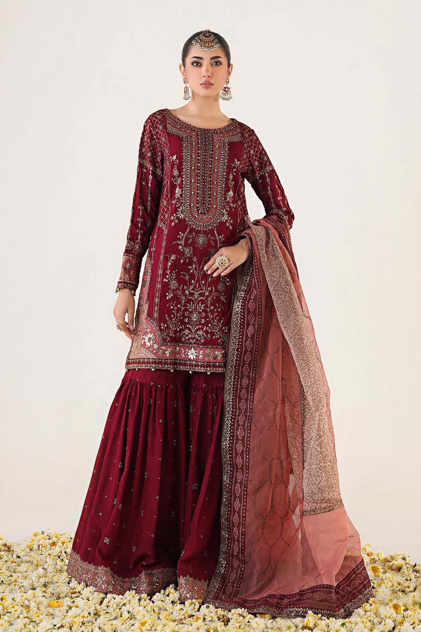 3 Piece Embroidered Raw Silk Suit