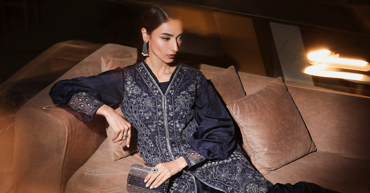 3 Piece Embroidered Raw Silk Suit