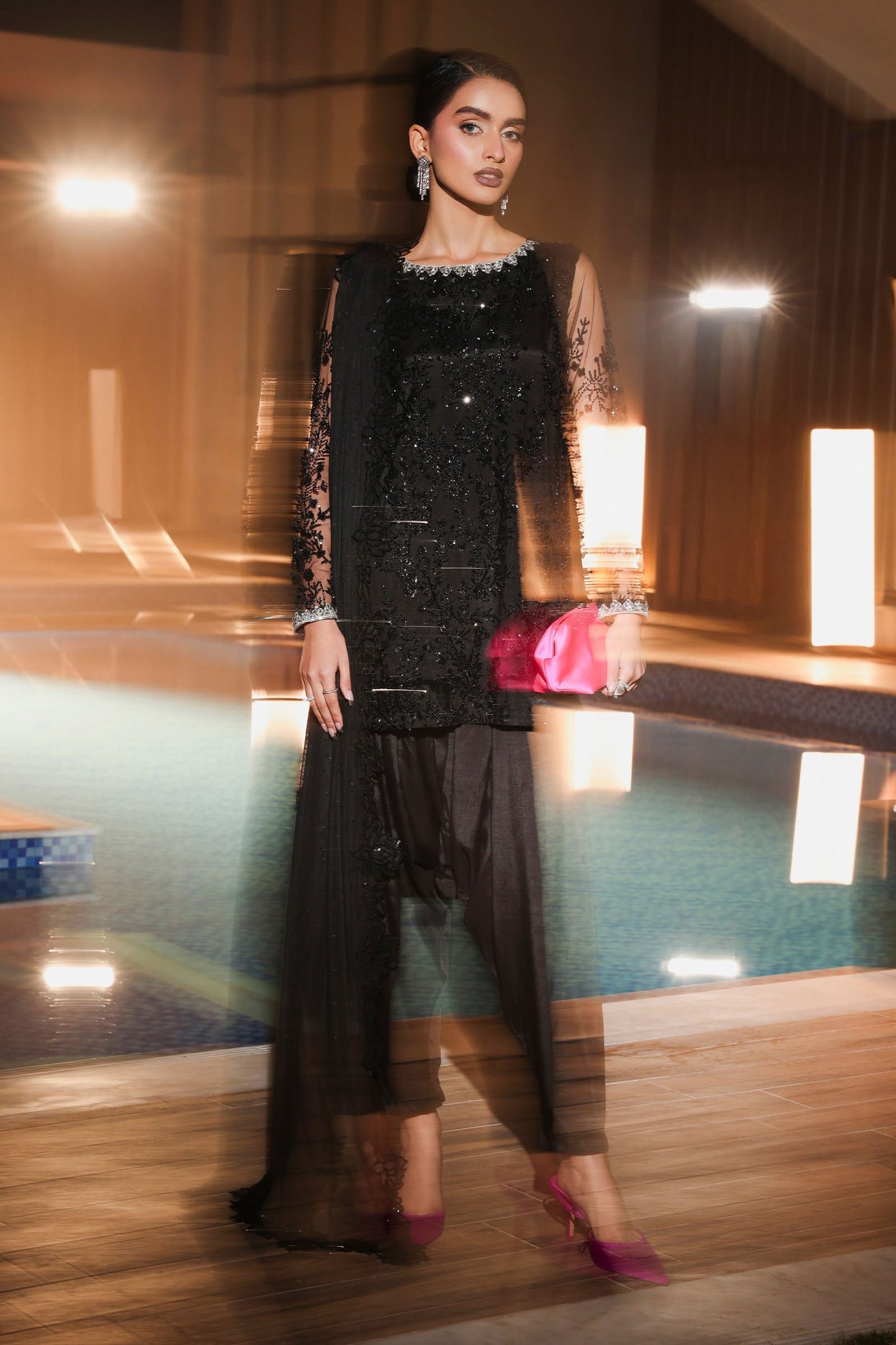 3 Piece Embroidered Net Suit