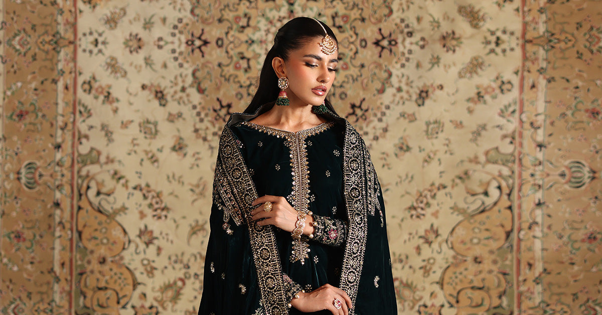 3 Piece Embroidered Velvet Suit