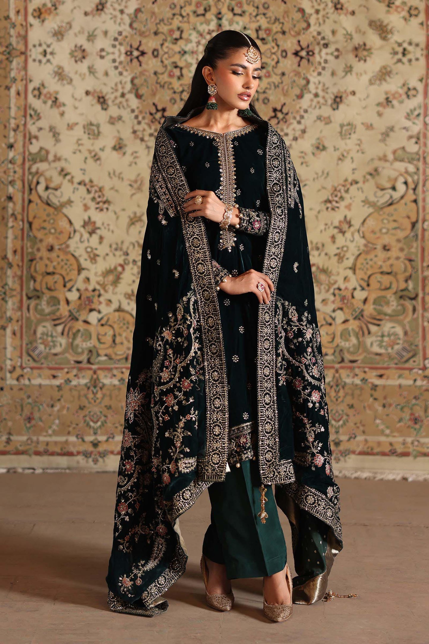 3 Piece Embroidered Velvet Suit